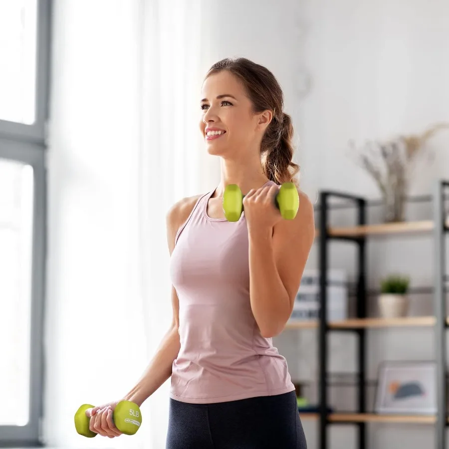 مجموعة وزن يدوية خالية من الدمبل من النيوبرين 2 3 5 8 و10 رطل مع رف مثالية للتمارين المنزلية لكسب النغمة والوضع الماضية