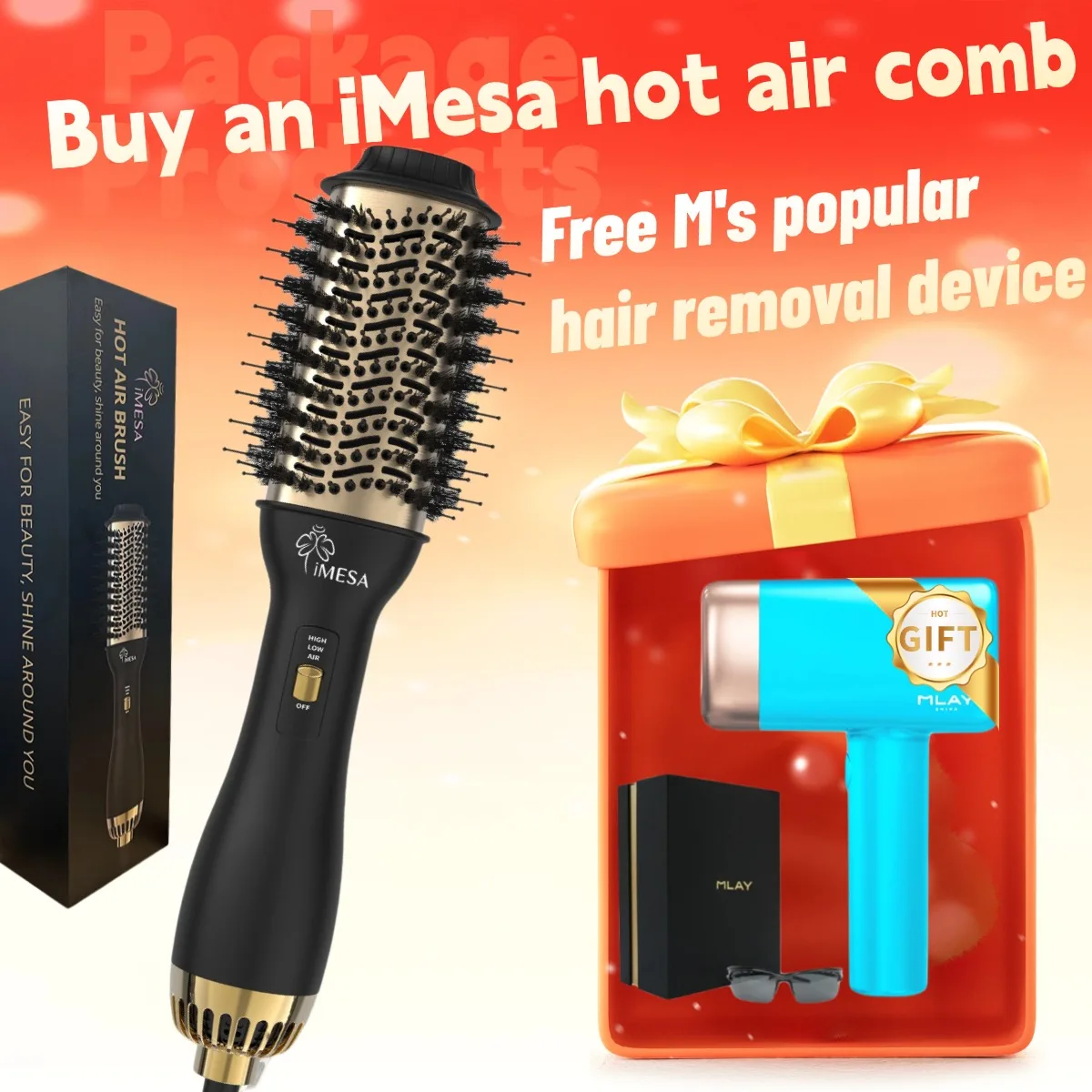 iMESA 4 In 1 Hot Air Brush&Volumizer Plus 2.0multifunctional Styler Professional Home Straight Curling Iron Free Storage Bag