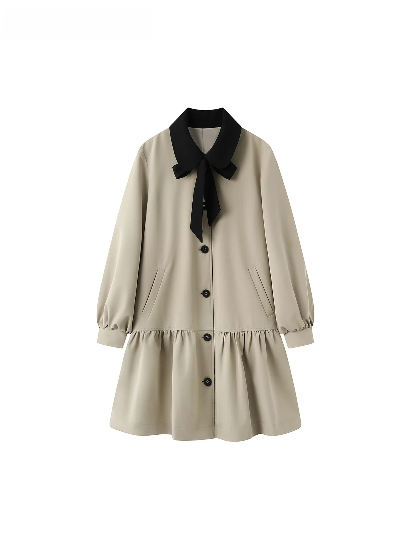 

La Chapelle Color Blo Belted Collar Gown Women's Sweet Anti-Aging Design Large Coat Outerwear Polyester Viscose Spandex