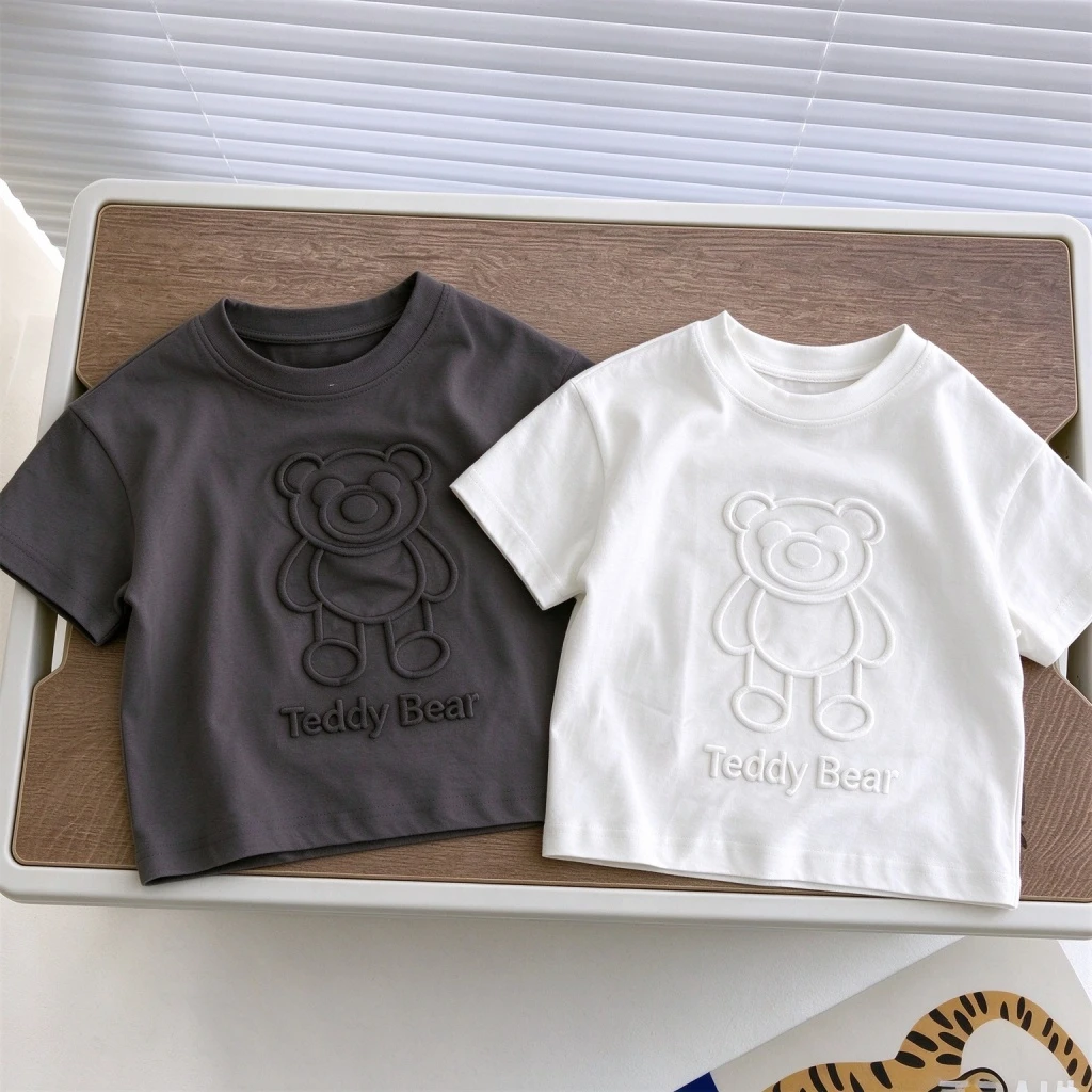 Solid Color TShirt Boys Child Trendy Clothes Short-sleeved Tops Pure Cotton Tees Lovely Summer Wear Kids Thin Simple Base Shirt