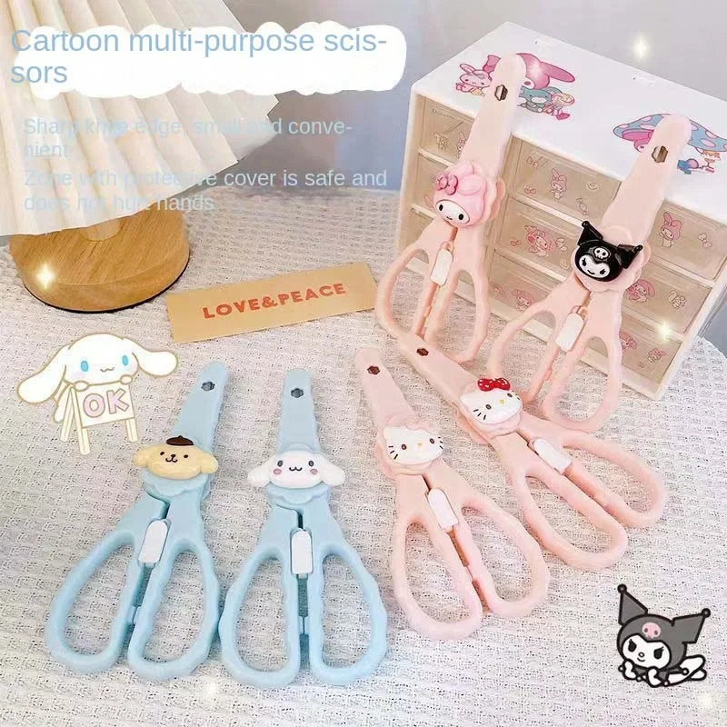 Miniso Sanrio Hello Kitty My Melody Kuromi Cute Art Scissors with Protective Cover Child Student Safety Scissors Gift