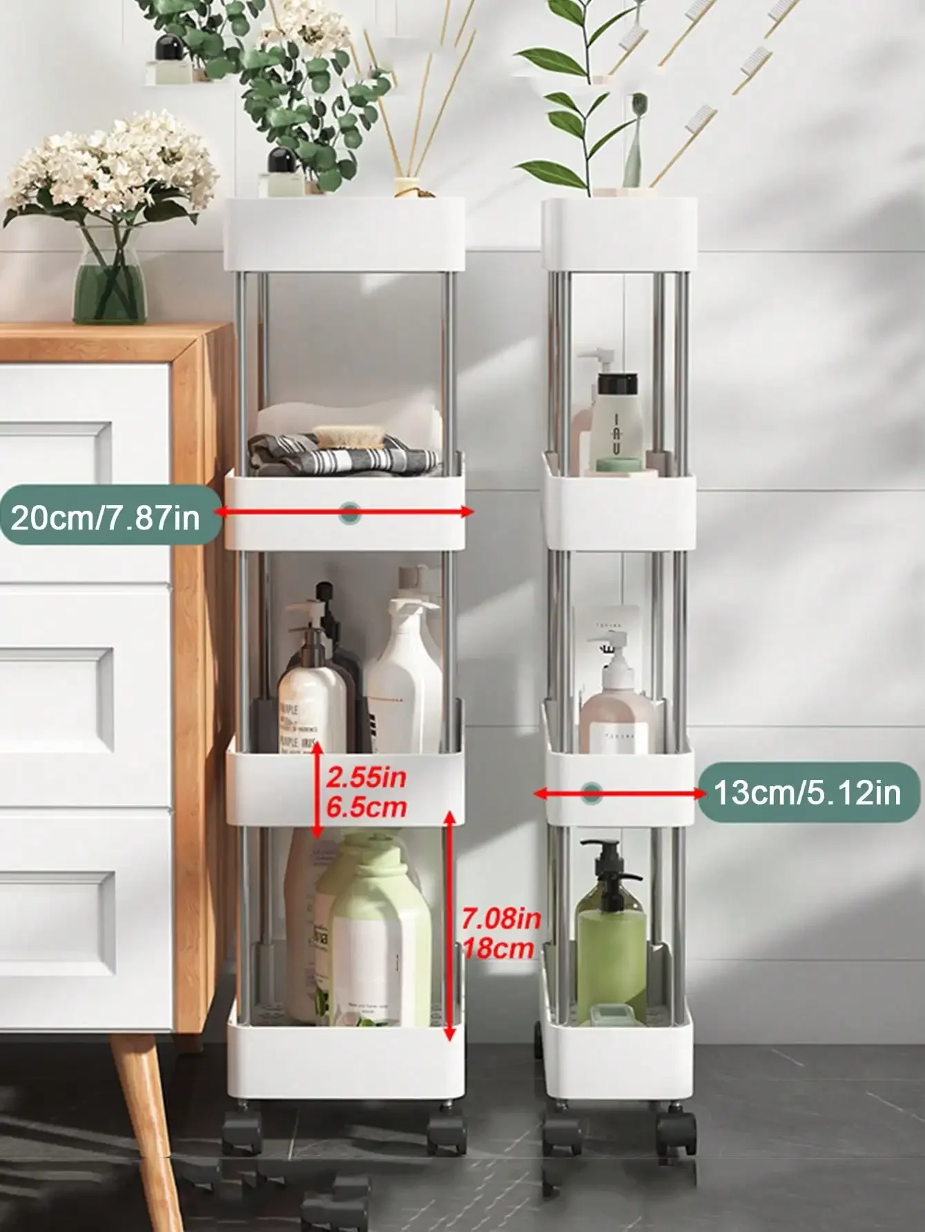

1pcs 3/4 Tier Rolling Utility Cart Storage Shelf Movable Gap Storage Rack Kitchen Bathroom Slim Slide Organizer Shelf Livingroom