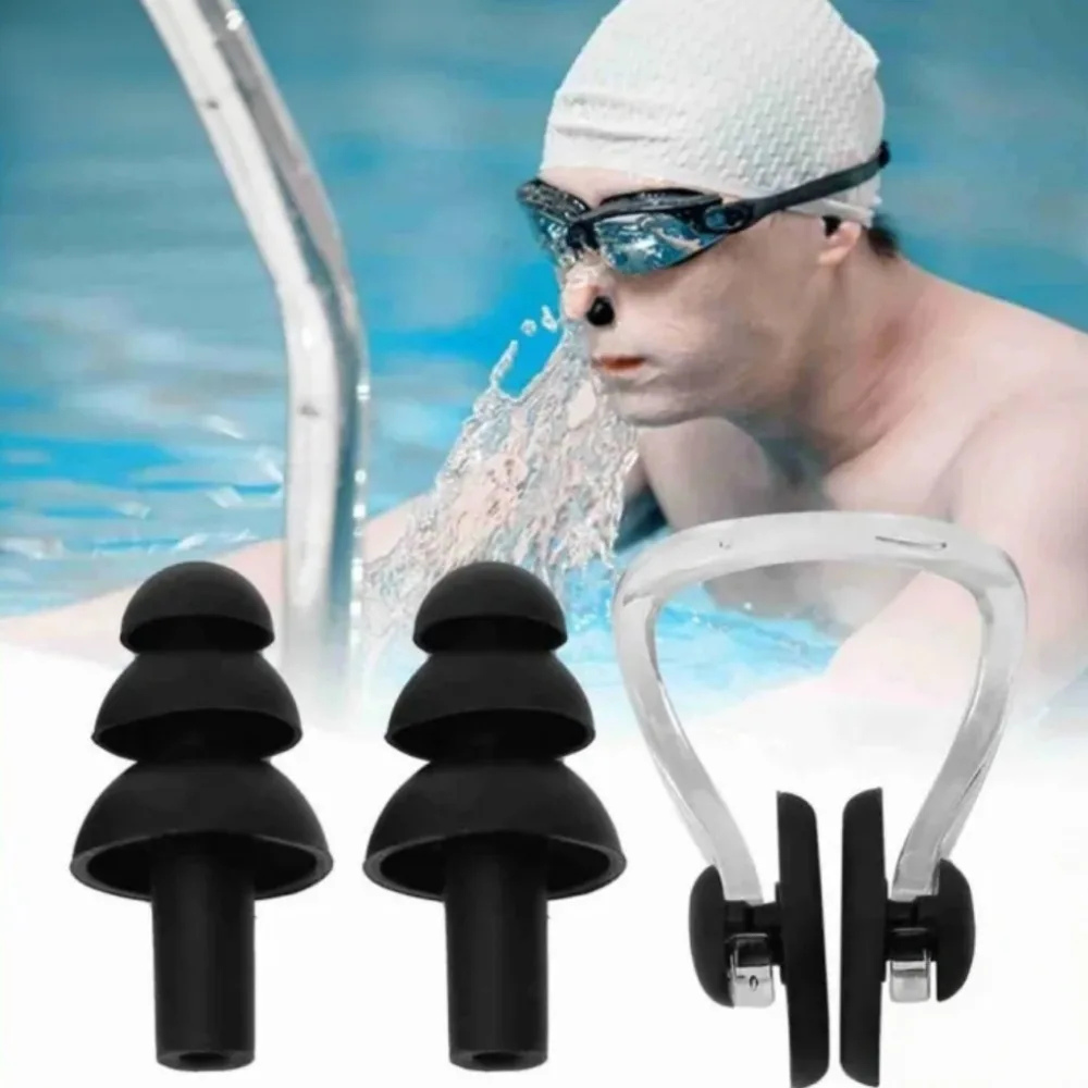 Waterproof Soft Silicone Swimming Earplugs Nose Clip Kit Swimming Ear & Nose Protector Water Activities Essential Swimming Items
