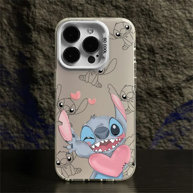 Luksusowe, odporne na wstrząsy etui na iPhone 15 14 13 12 11 Pro Max Plus XR XS X 7 8 SE2 miękkie silikonowe etui Disney Stitch Winne Pooh Bear