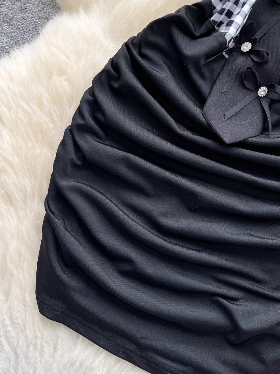 فوملينا دوبامين منقوشة بدون حمالات فستان أنبوبي المرأة الصيف ربطة القوس فيونكة المرقعة سليم صالح رغبة نقية Bodycon فستان قصير