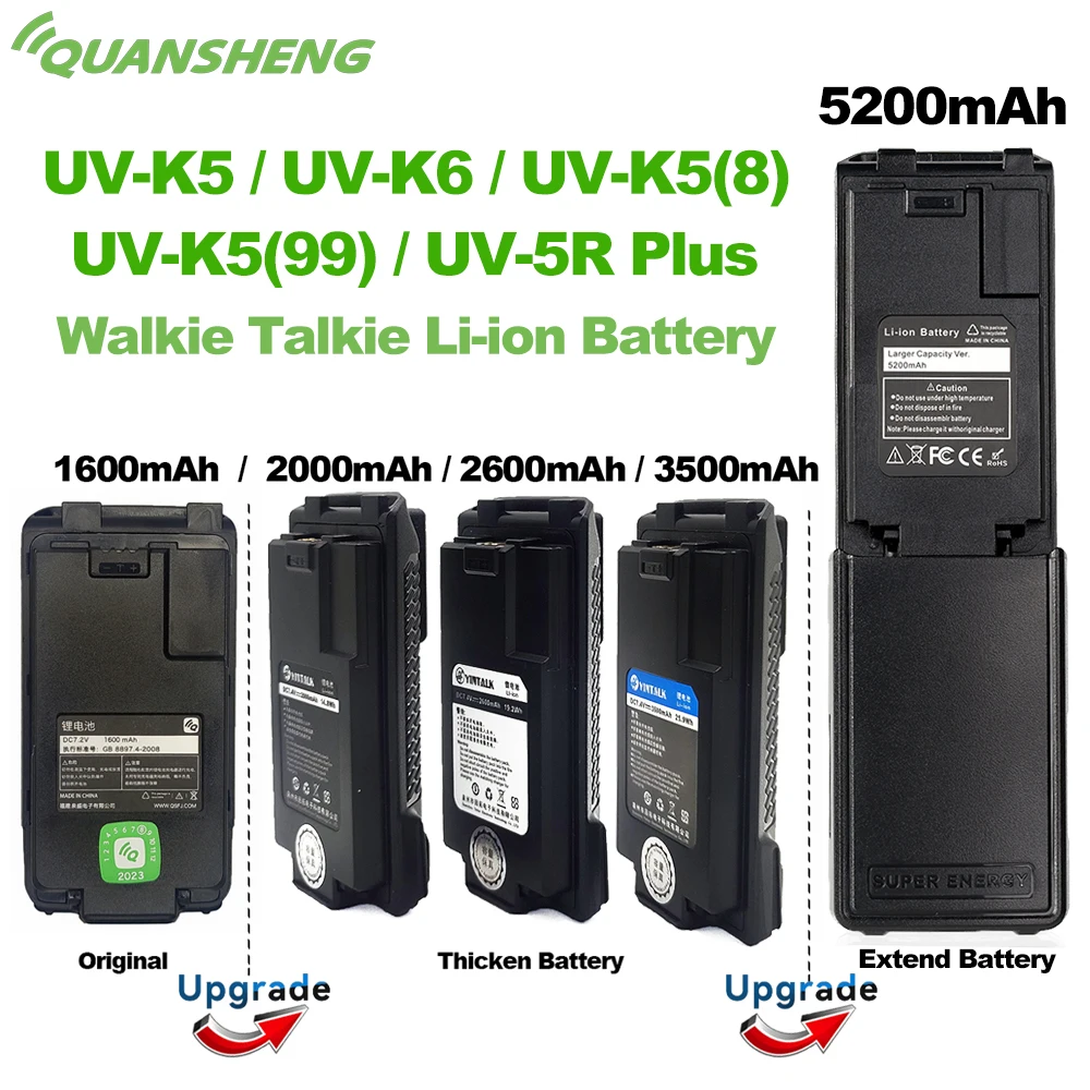 For Quansheng UV-K5 Li-ion Battery UV-K6 Walkie Talkie Battery Compatible with UV-K5(8) UV-5R Plus UV-K5(99) Two Way Radio Parts