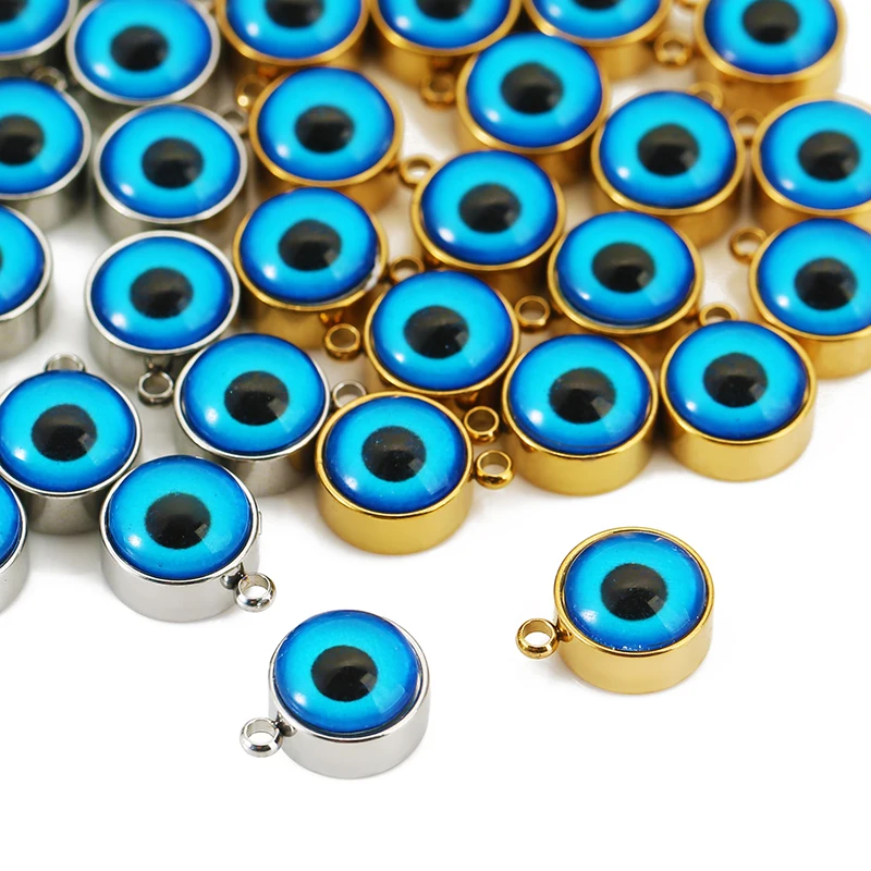 

5pcs Stainless Steel Evil Eye Blue Charms for Jewelry Making Supplies Gold Color DIY Earring Necklace Pendant Jewelry Material