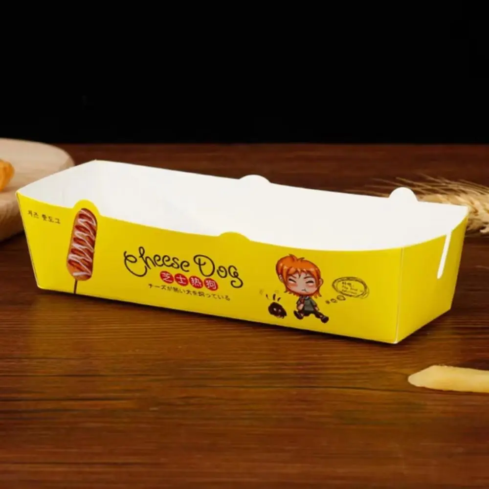 100PCS Disposable Hot Dog Packaging Box Paperboard Boat Shape Sausage Snack Boat Box Food Grade Eco-Friendly Takeaway Container