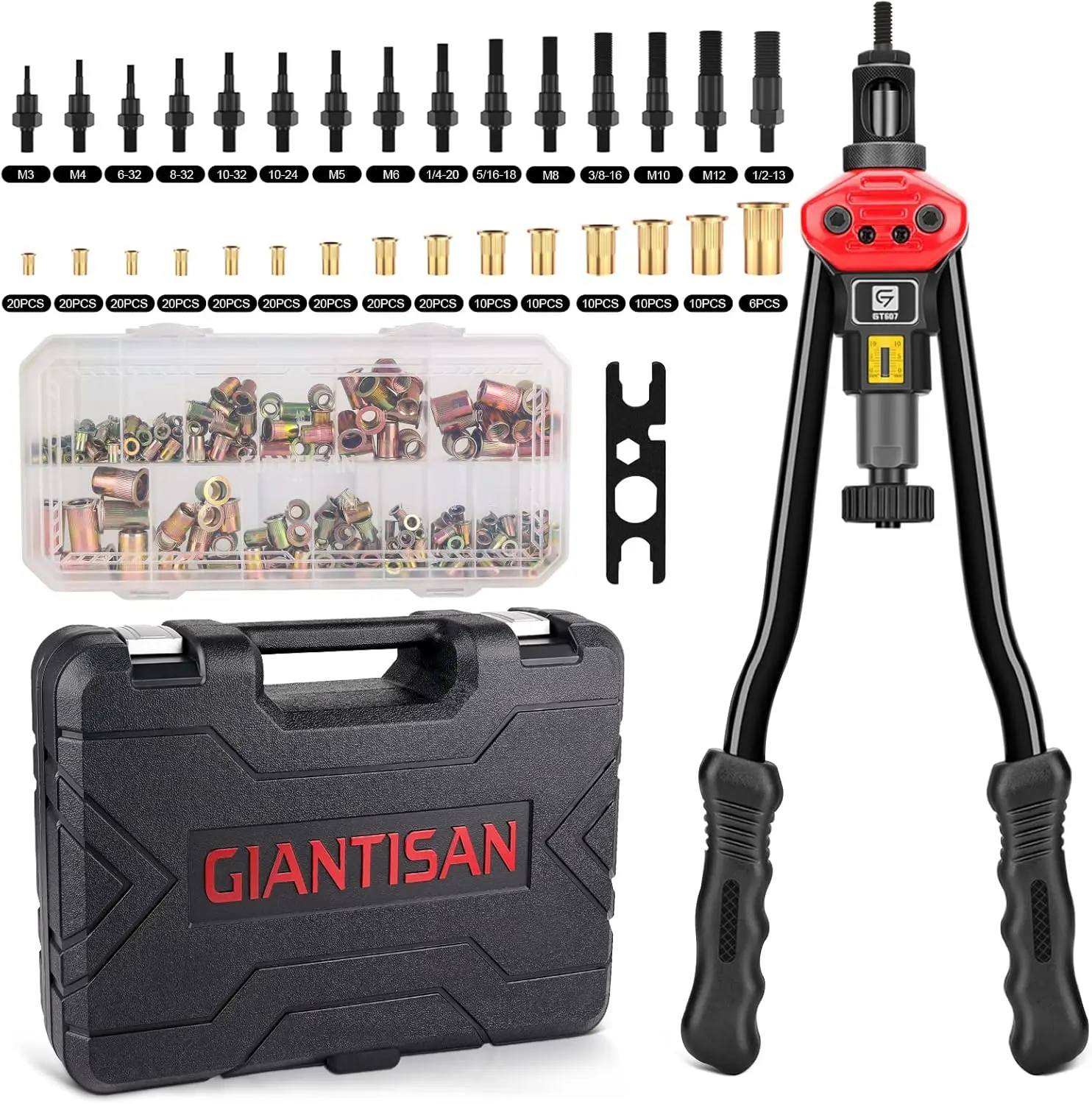 

16-Inch Rivet Nut Tool Kit with 15 Mandrels & 236pcs Assortment, Rugged Carrying Case Included