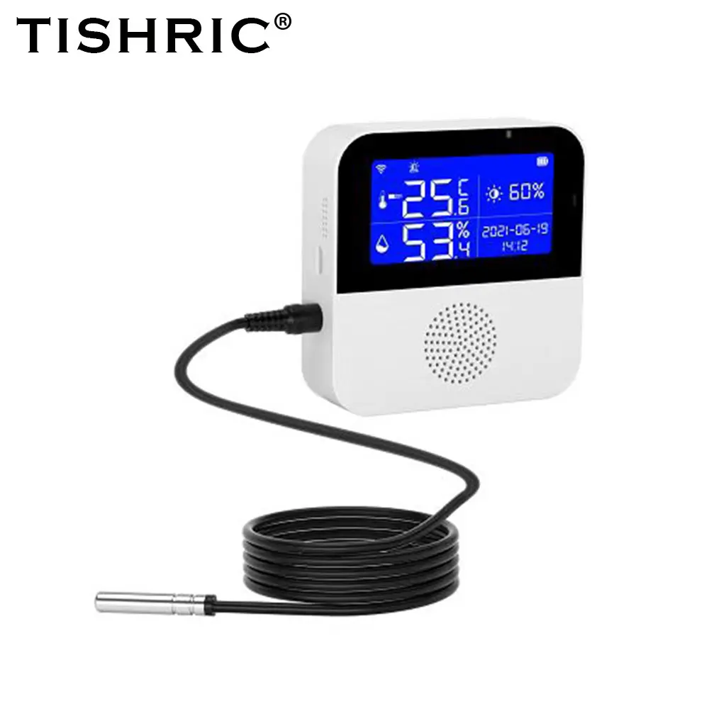 TISHRIC WiFi intelligence Temperature and humidity meter USB power supply Speaker LCD display Support Tuya Smart Life App