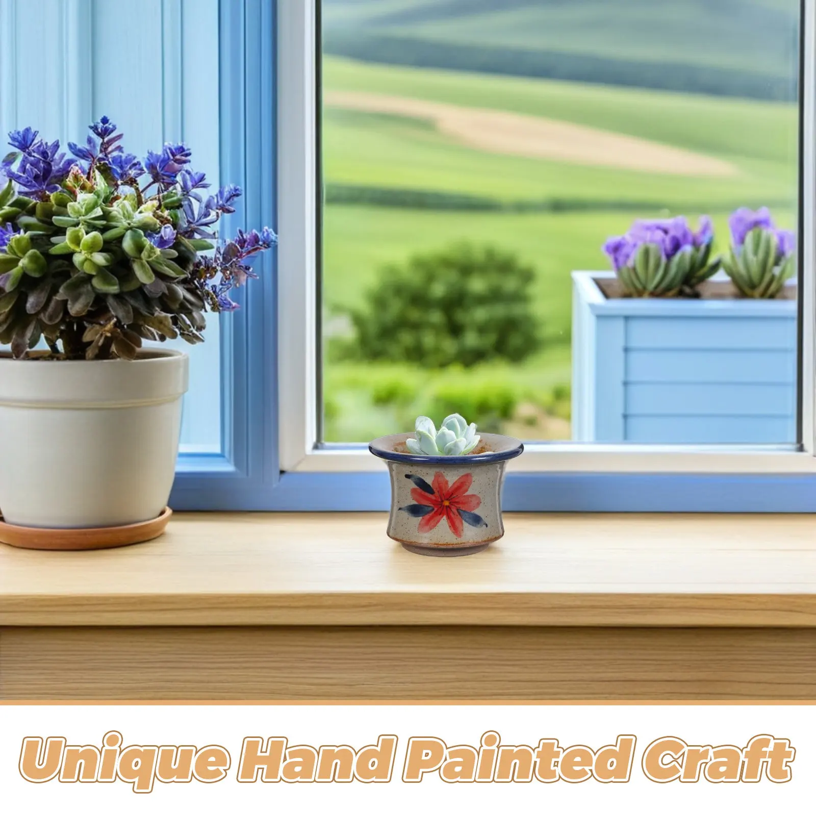 Hand-Painted Vintage Ceramic Succulent Planter Decorative Flower Pot Pottery for Indoor Outdoor Garden Balcony