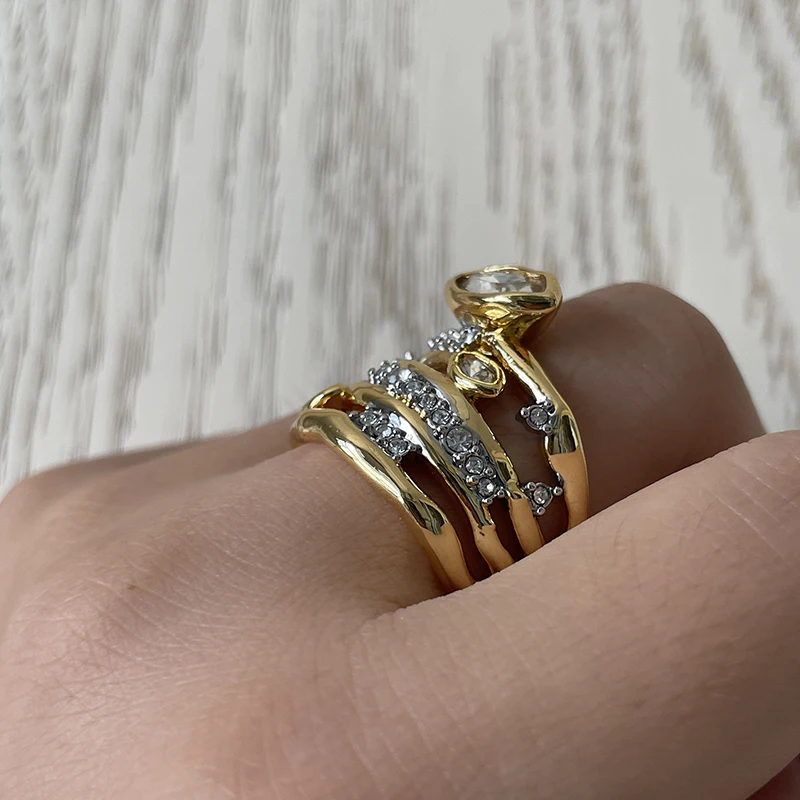 Eye stone multilayered entangled band rings for women elegant dainty wide rings unique cool unusual jewelry