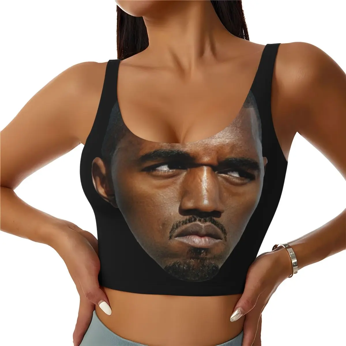 Custom Funny Kanye West Meme Sports Bra Women Rapper Music Producer High Impact Workout Yoga Crop Top