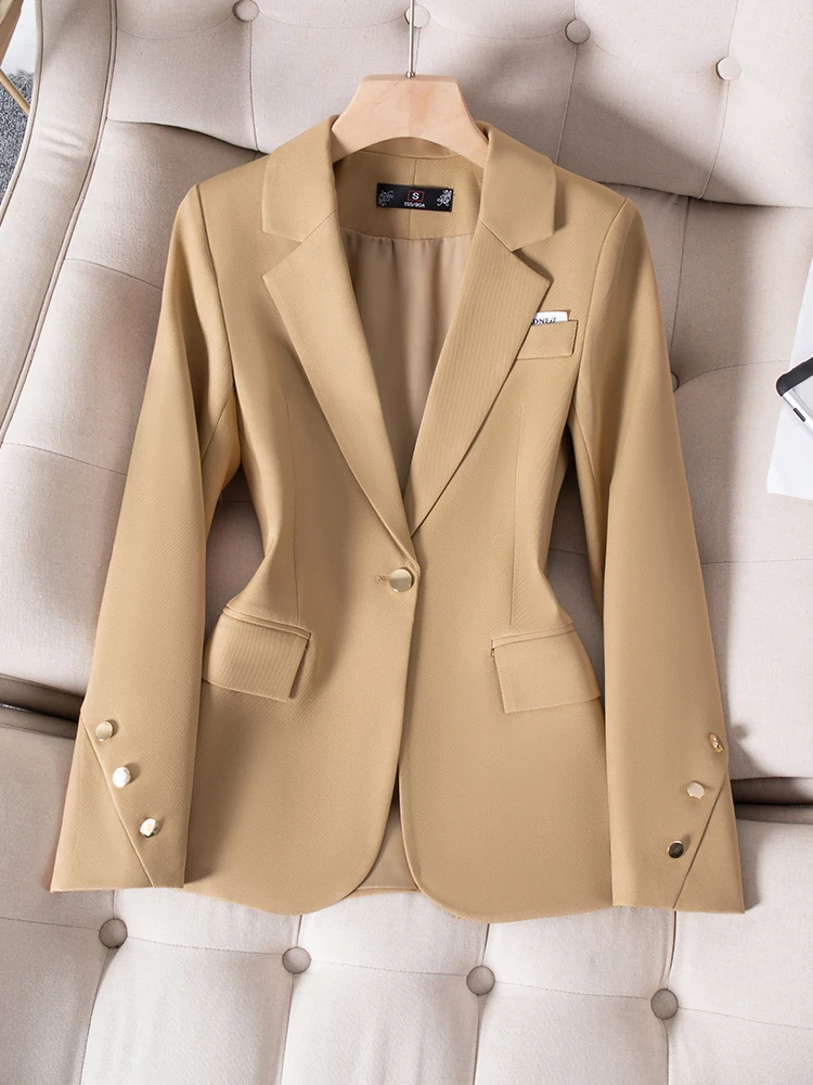 Fashion Women Formal Blazer Orange Khaki Black Female Office Ladies Long Sleeve Business Work Wear Jacket For Autumn Winter