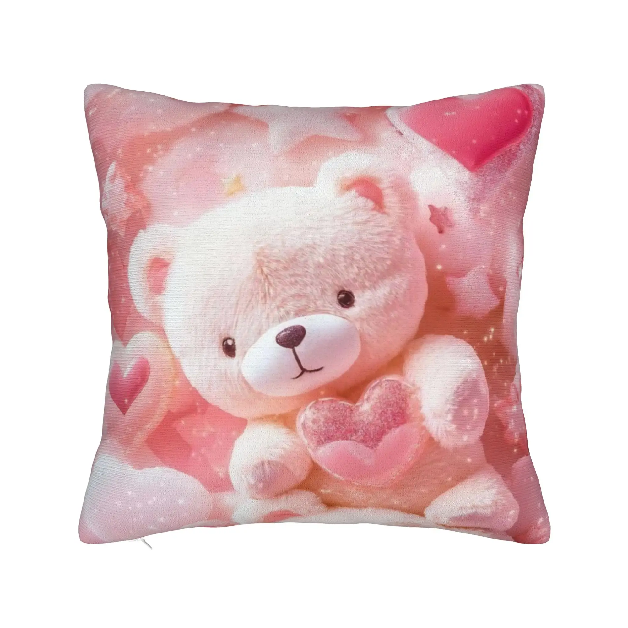 3D Teddys Bear Sweet Cartoon Lovely Square Pillow Covers Polyester Couch Love Cushion Cover Funny Decor Throw Pillow Case 45*45