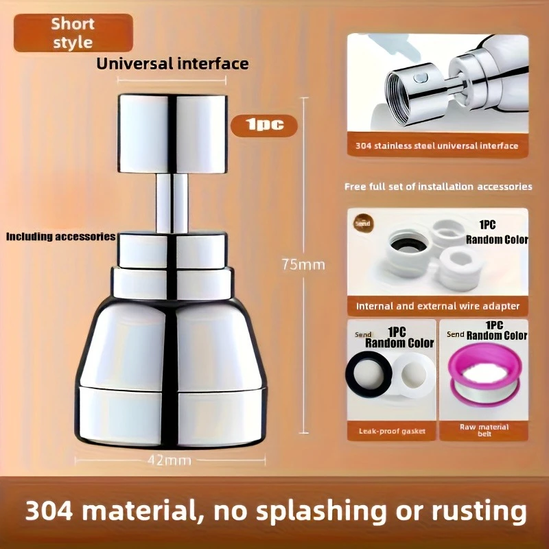 

304 Stainless Steel Kitchen Faucet Nozzle 360 Rotatable 3 Modes Water Saving Splash Proof Sink Tap Accessory With Clip Valve