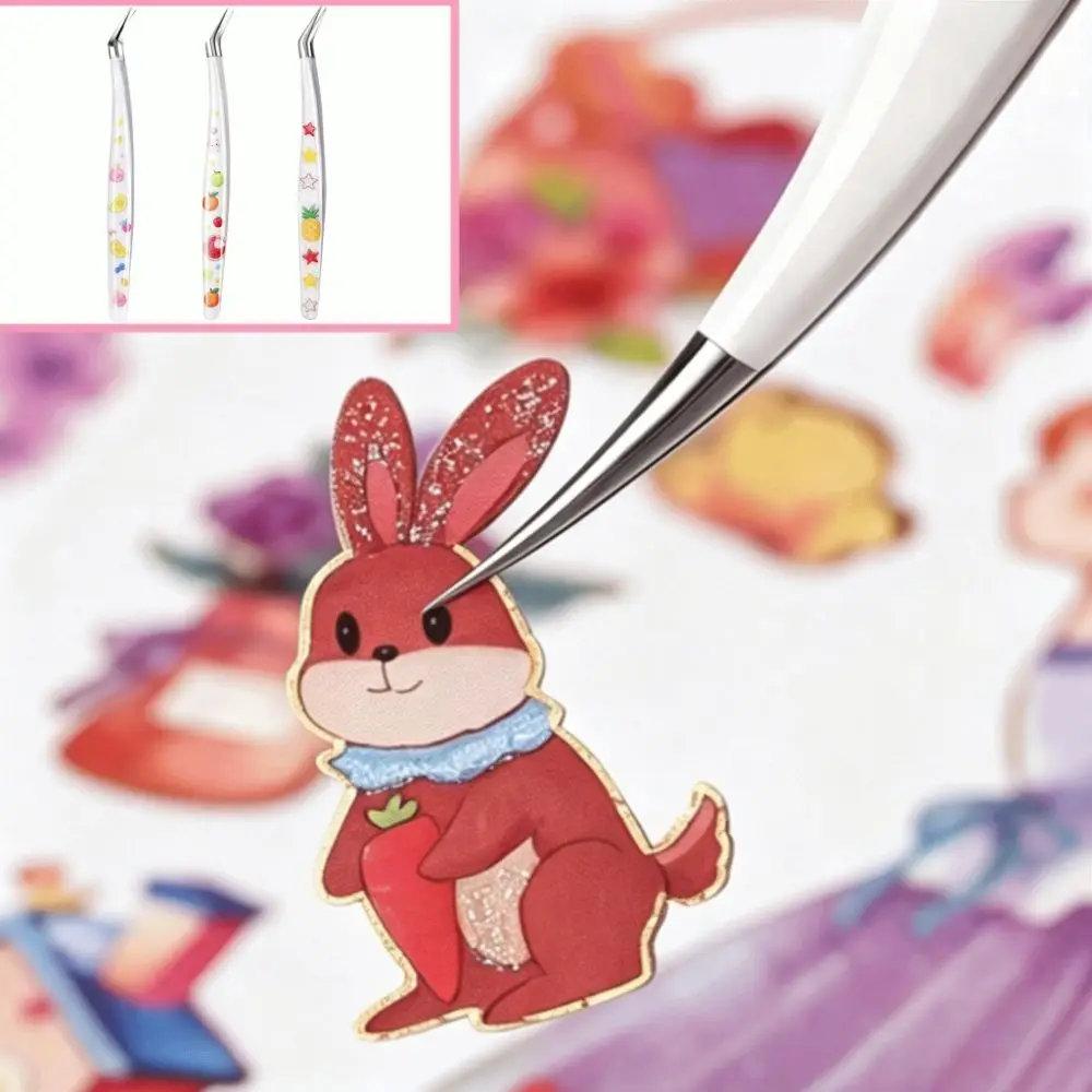 Stainless Steel Scrapbook Tweezers Glitter Resin Handle Anti Slip Curved Tip Tweezers Fine Point Curved Tip Precision Tweezer