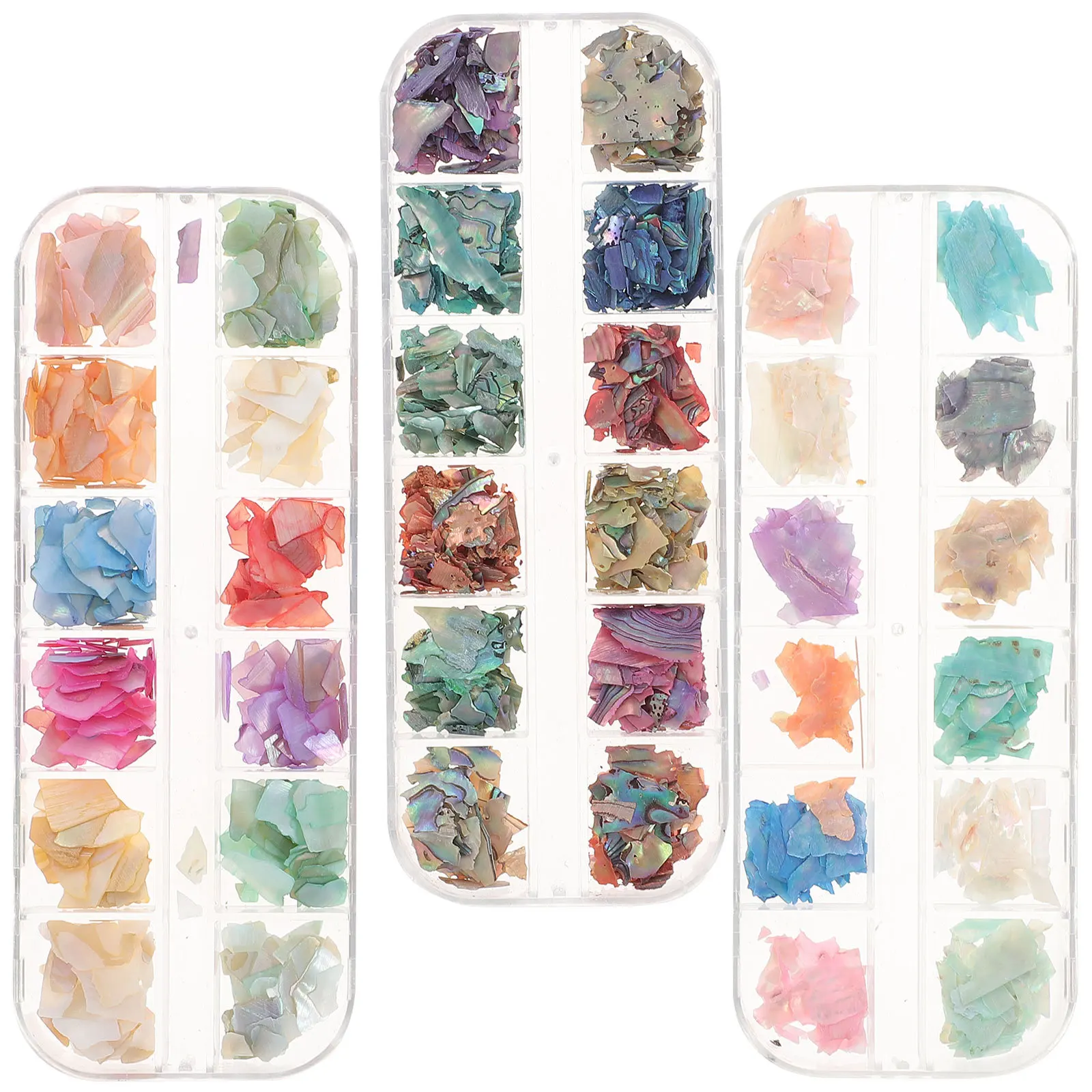 3박스 12칸 매니큐어 액세서리 네일 아트 장식 글리터 패치 쉘 플레이크 초박형 DIY 스티커 여성 소녀용