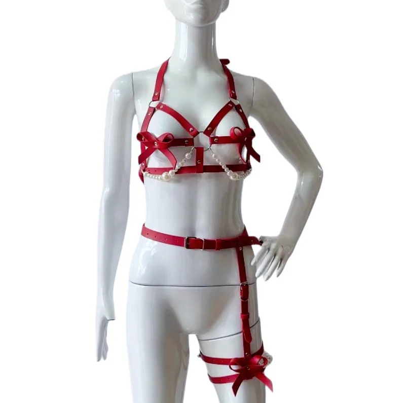 مثير الجلود تسخير النساء مجموعة الجسم عبودية حزام فاسق حزام الساق ضيق الرباط القوطي اكسسوارات الحمالات مع مجموعة حزام #3