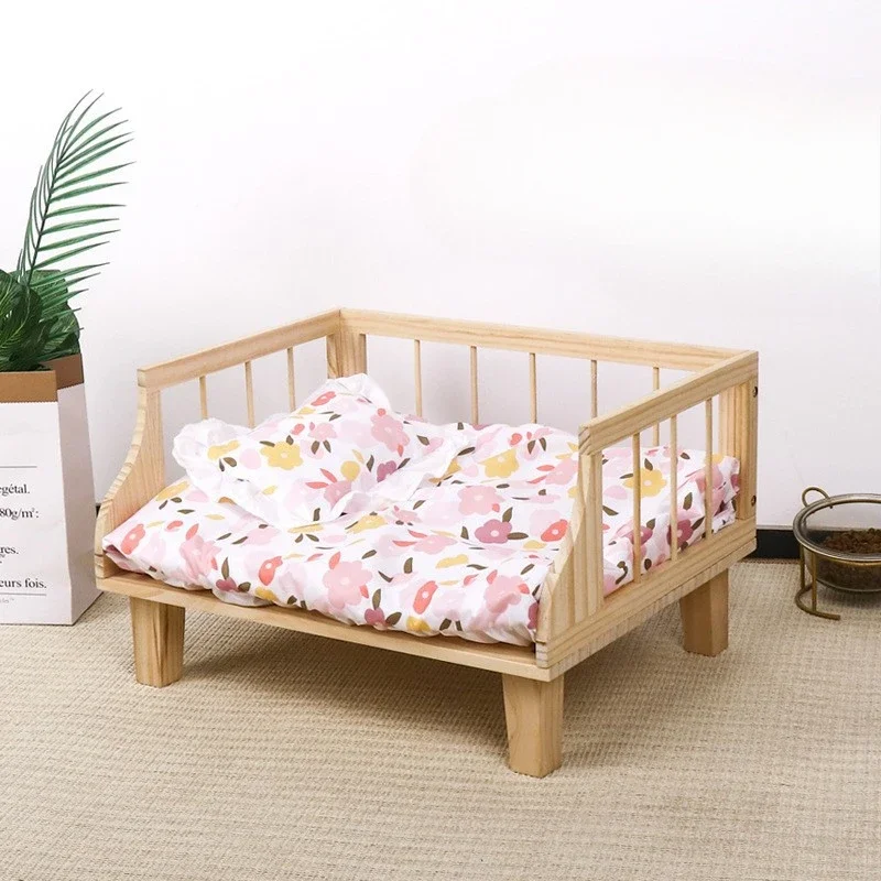 Four Seasons Solid Wood Pet Bed Universal Bite Resistant Enclosed Kennel Summer Dog Bed Cat Nest Pet Products Indoor Furniture