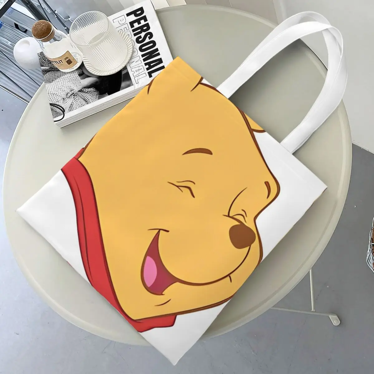 Cute Winnie The Pooh Smile Canvas Tote Handbag Grocery Bags Reusable Shopper Bags for Women