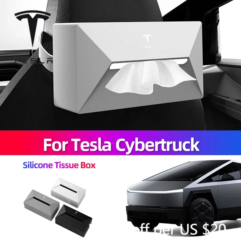 

Для Tesla Model Y, 3, X, Model S, Cybertruck: силиконовый выдвижной держатель для салфеток, наклейка для модификации автомобиля