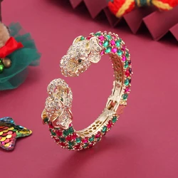 Sally's Paradise Resin Colorful Two Heads Elephant Bangles Crystal Animal Jewelry Gold Plated Cuff Bracelets For Women 11199