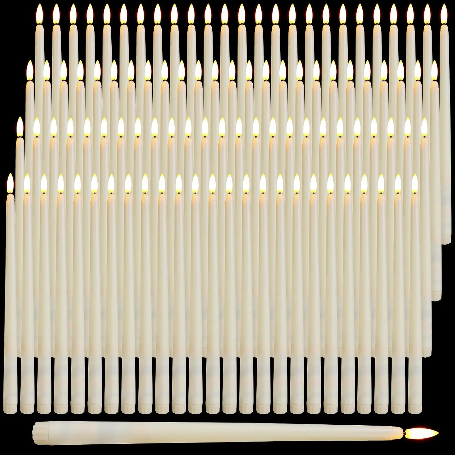 Bulk Flameless Taper Candles Ivory Twelve Inch Set One Hundred