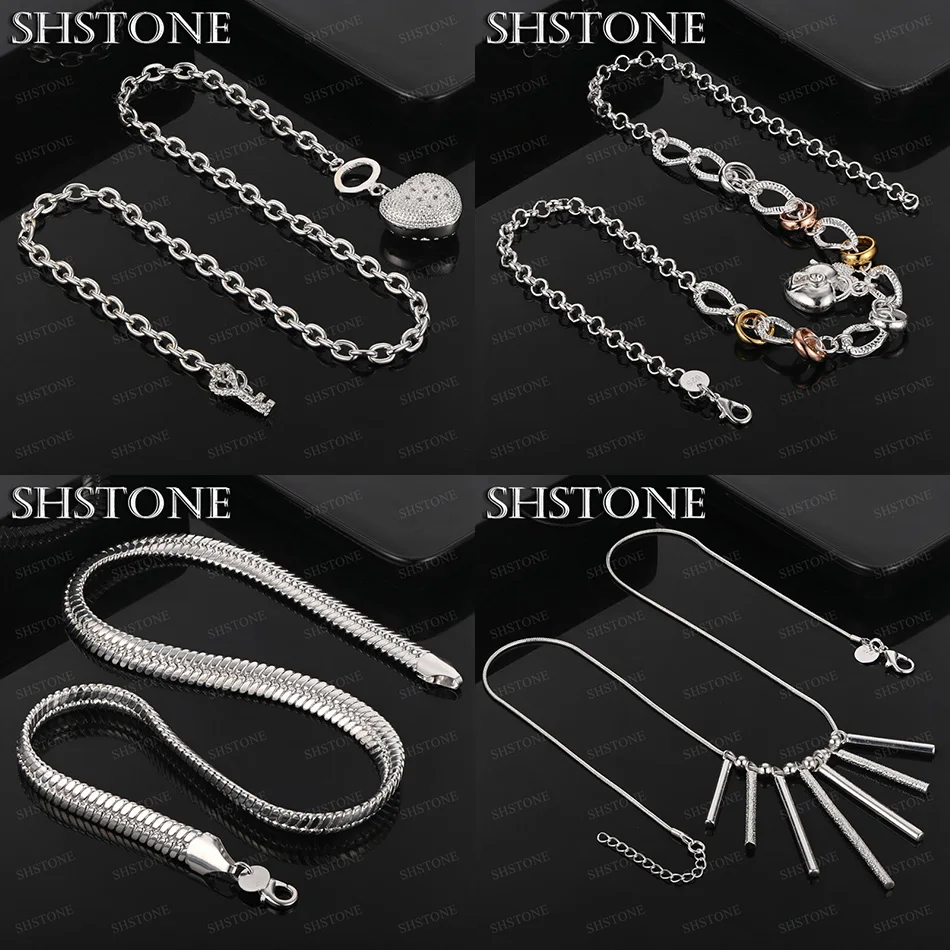 

New 925 Sterling Silver Heart Flat Side Chain Cylindrical Necklace Fashion Party Classic Trend Jewelry Gift Birthday Accessories