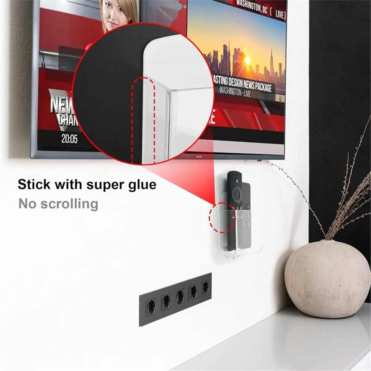 Y100A J~2Pack Acrylic Remote Control Holder Adhesive Wall Mount Phone Holder Wall Mount Organizer Media Storage Box