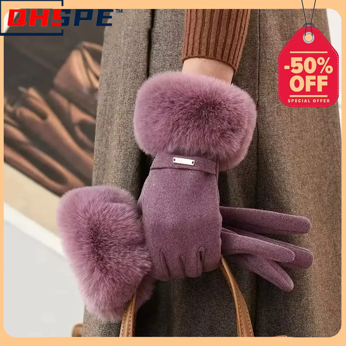 Winter Women Keep Warm Plus Velvet Touch Screen Thicken Plush Wrist Suede Gloves Fashion Personality Elegant Drive Cycling