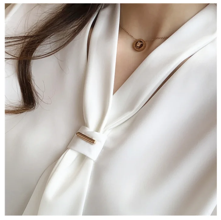 Long Sleeve White Blouse Bow V-neck Chiffon Blouse Shirt Women Tops Blouse Women Blusas Mujer De Moda 2024Women Blouses E367