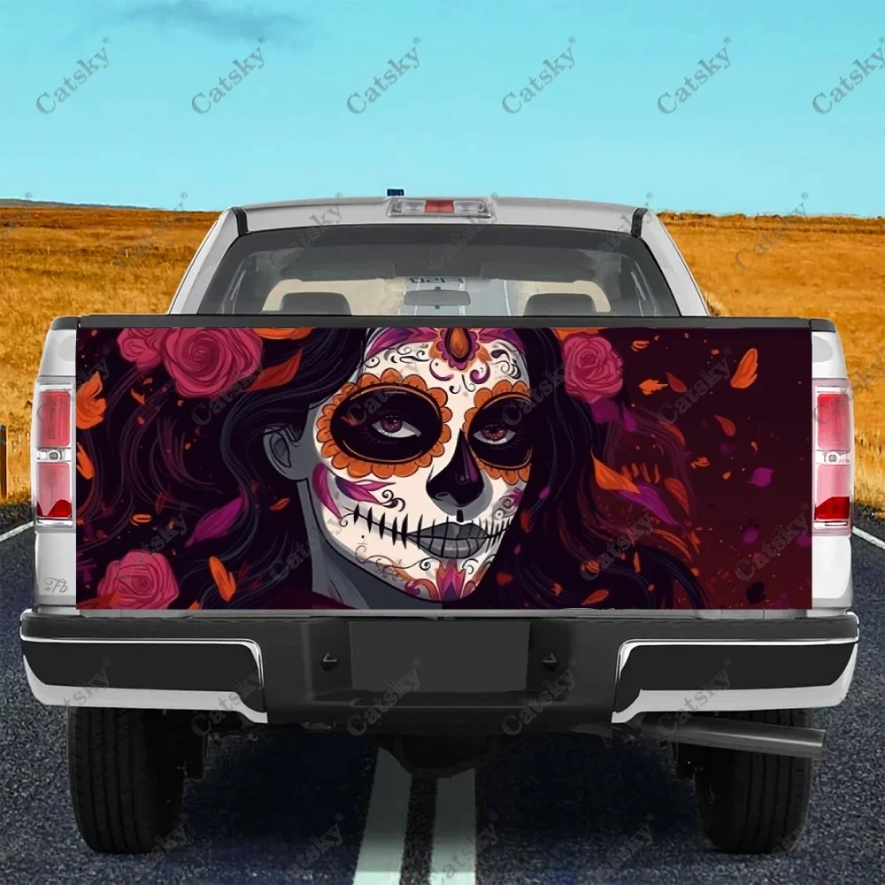 

Mexican Sugar Skull Girl Truck Tailgate Wrap Professional Grade Material Universal Fit for Full Size Trucks Weatherproof