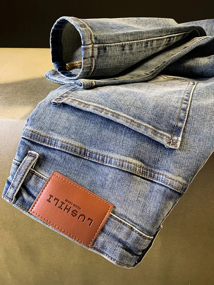 

Осенние джинсы 925, мужские модные струящиеся брюки в стиле ретро, синие, зауженные, облегающие, эластичные брюки для мужчин