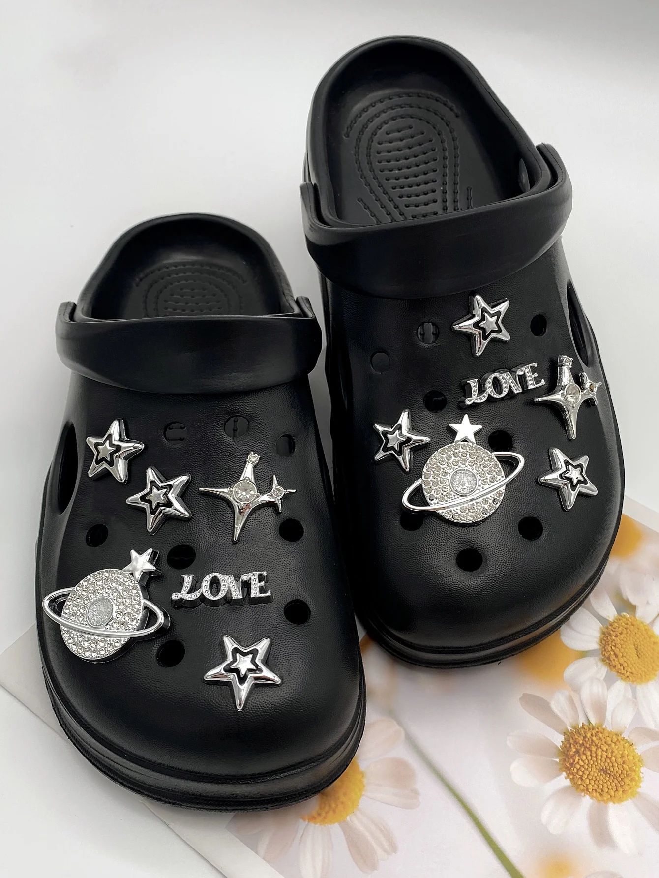 12 pieces of silver dot diamond star, dot diamond quadstar, letter love, pentagram shoe buckle DIY decoration, multifunctional s