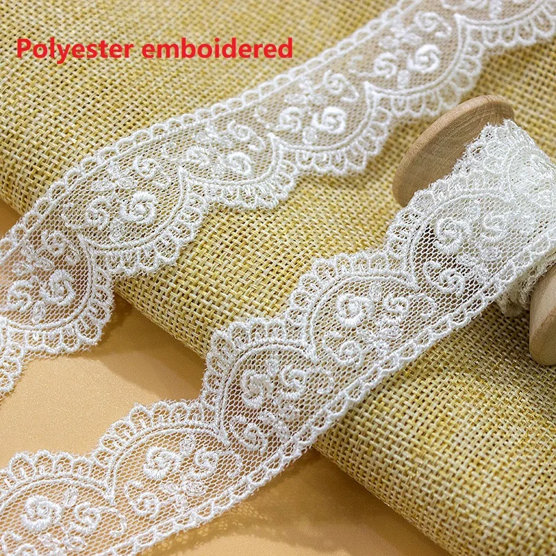 Embroidery Mesh Lace Trims, Ribbon for Sewing Wedding Headband, High Quality Fabric for DIY Sewing Craft, White Beige, 5Yards/Lo