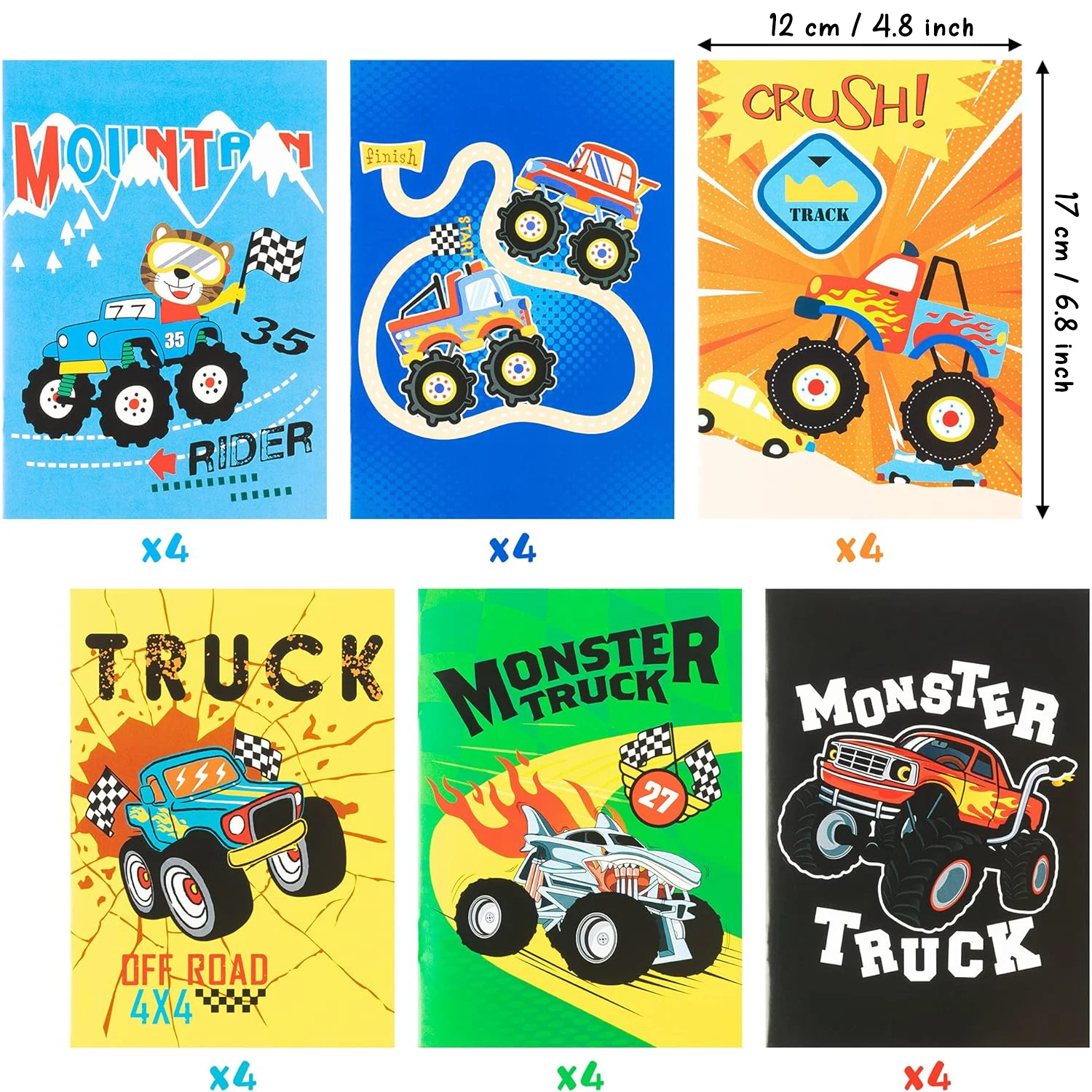 24Pcs Monster Truck Coloring Books Cars DIY Art Drawing For Birthday Party Favors Gifts Home School Classroom Activity Supplies