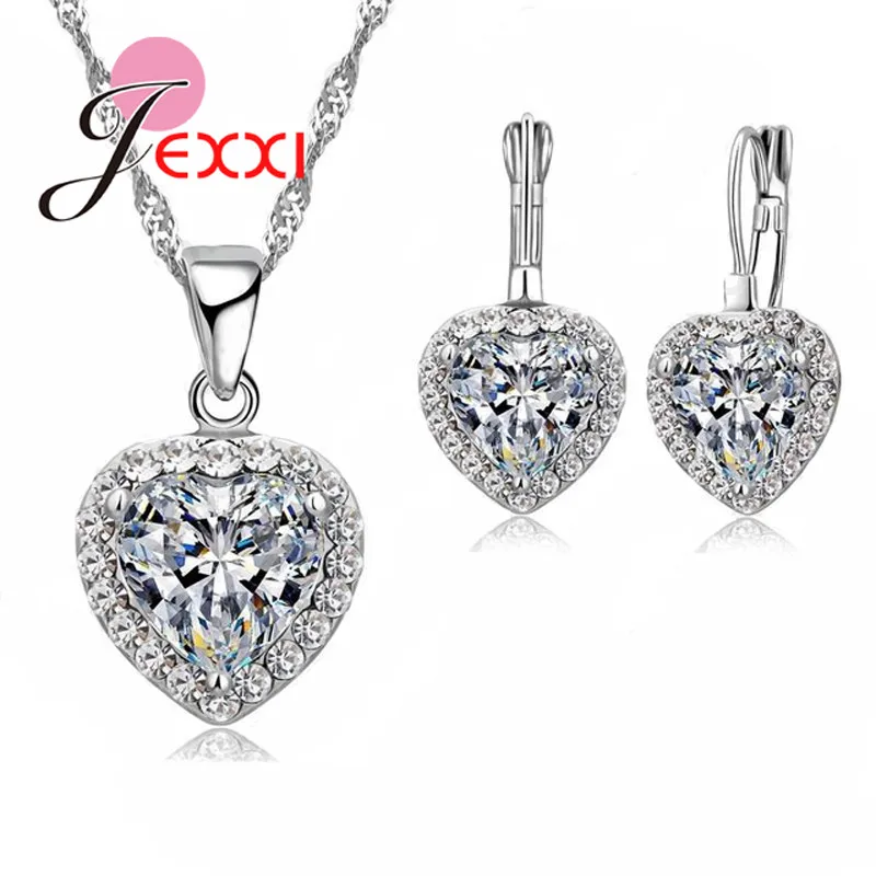 

Новое поступление, подарок, модный кулон в форме сердца, стерлинговое серебро 925 пробы, ювелирные изделия, ожерелье с кубическим цирконием, серьги для женщин, свадебный комплект