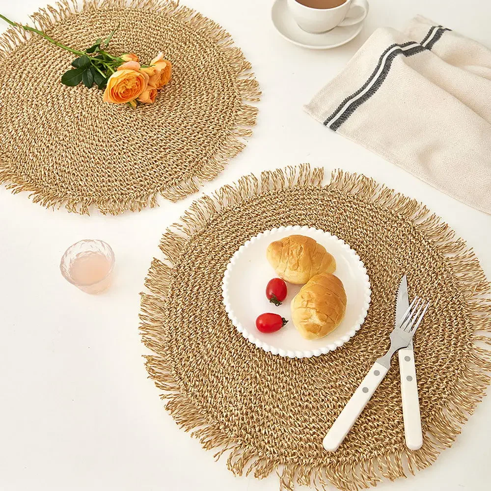 Nordic Style Paper Woven Placemats Dish Coffee Cup Table Mat Non-slip Kitchen Placemat Round Coaster Home Decor