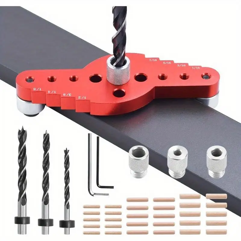 Dowel Jig Kit Self Centering Line Scriber Drill Guide with Bit Set for Floating Shelf Brackets Mantels