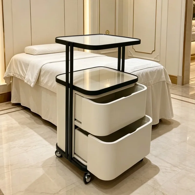 YFY Solid Wood Cart Beauty Salon Mobile Cart Tool Cart Skin Management Beauty Shelf