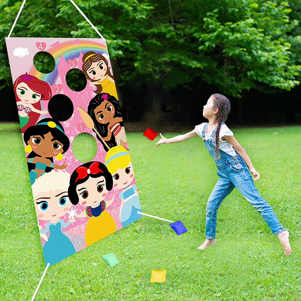 5Pcs Princess Toss Game Flag Set Fabric Hanging Banner Anime Theme Flag Child Favor for Theme Party Birthday Family Gathering