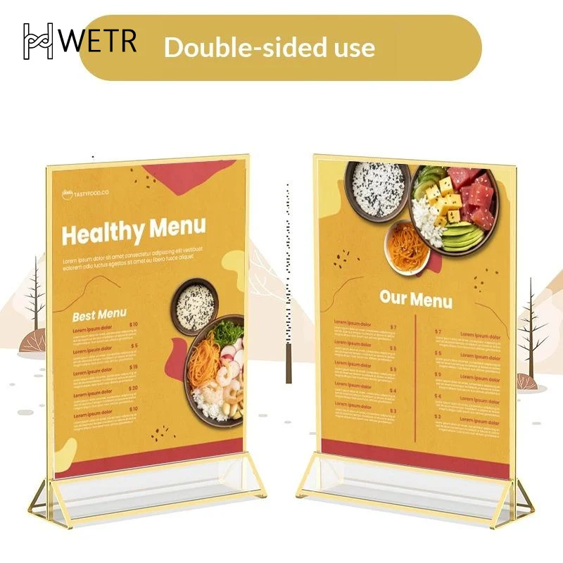 Double Sided Gold Frame Acrylic Table Card Rack Transparent Display Stand for Home Office Notice Use