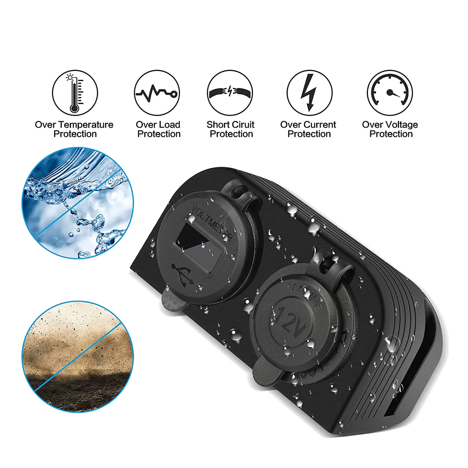

Tent Type Panel Two Hole, Quick Charge 3.0 Dual USB Car Charger+12V/24V Socket For Car Motorcycle Boat Marine ATV RV