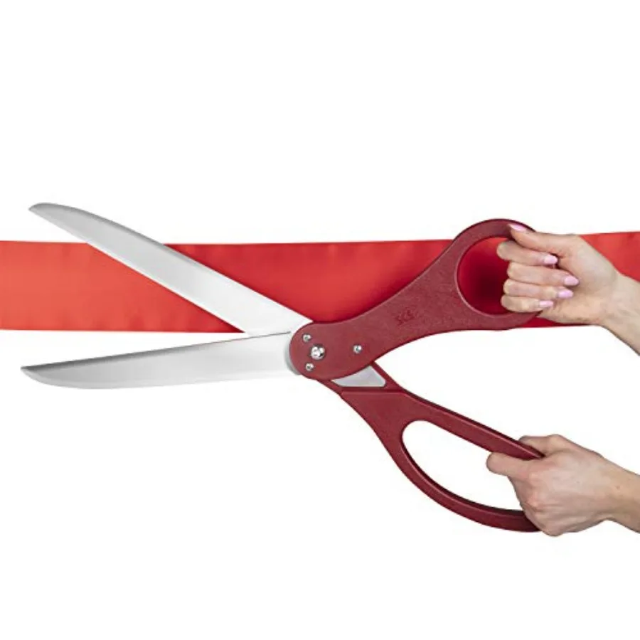 

Giant Ribbon Cutting Scissor Set with Red Satin Ribbon Included - 25" Extra Large Scissors - Heavy Duty Metal Construction for