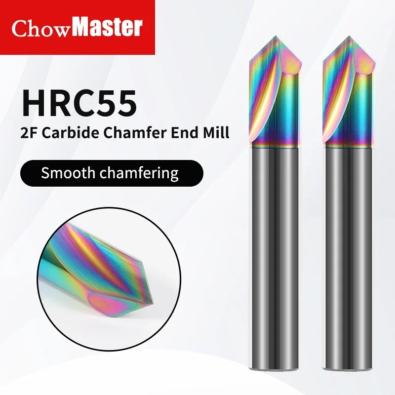 

Chowmaster Carbide Chamfering Endmill DLC Coated 2F Chamfer Milling Cutter 90 Degrees 3-12mm for Aluminum