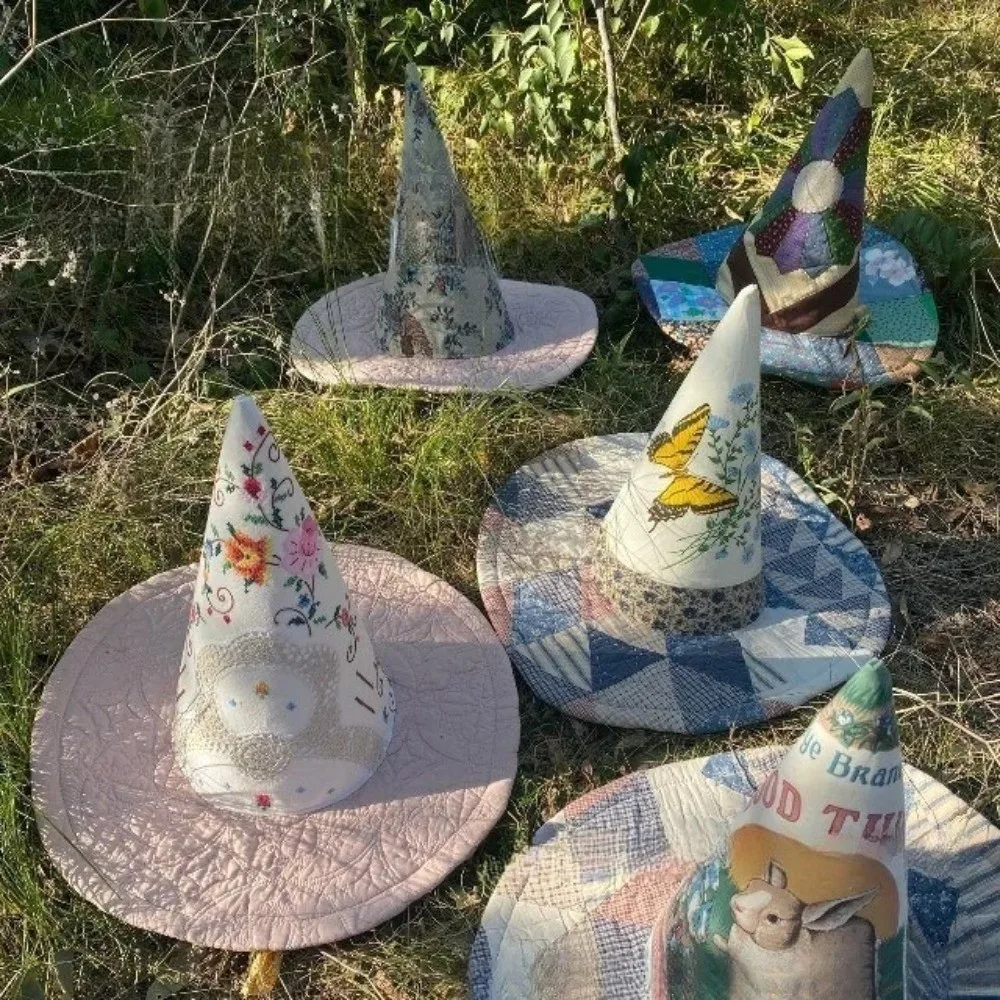 

Non-woven Quilted Witch Hat DIY Decorations Fabric Halloween Party Hats Craft Handmade Folk Art Hat Halloween Costume Accessory