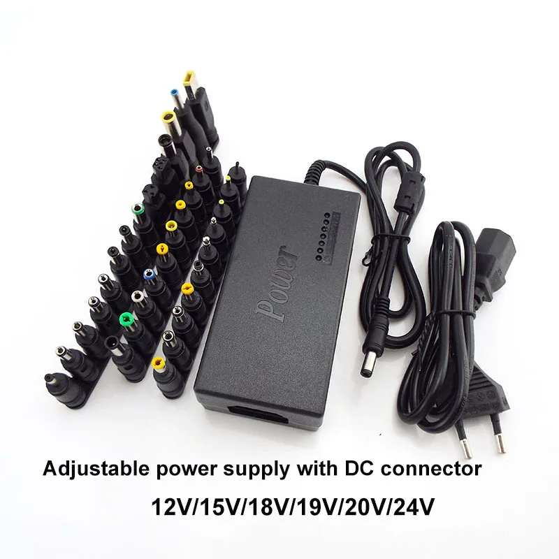 Adaptador de carregador de alimentação universal ajustável, AC para DC 12V, 15V, 16V, 18V, 19V, 24V, 20V, 96W, Conversor para Laptops PC, UE, EUA, AU