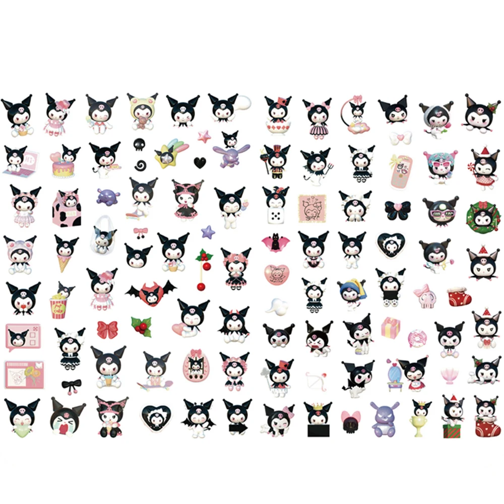 Engraçado Sanrio Anime Kuromi Adesivos para Crianças, Brinquedos bonitos adesivos dos desenhos animados, Garrafa de água do telefone, Scrapbook Graffiti Decalques, 10 Pcs, 30 Pcs, 50 Pcs, 100Pcs