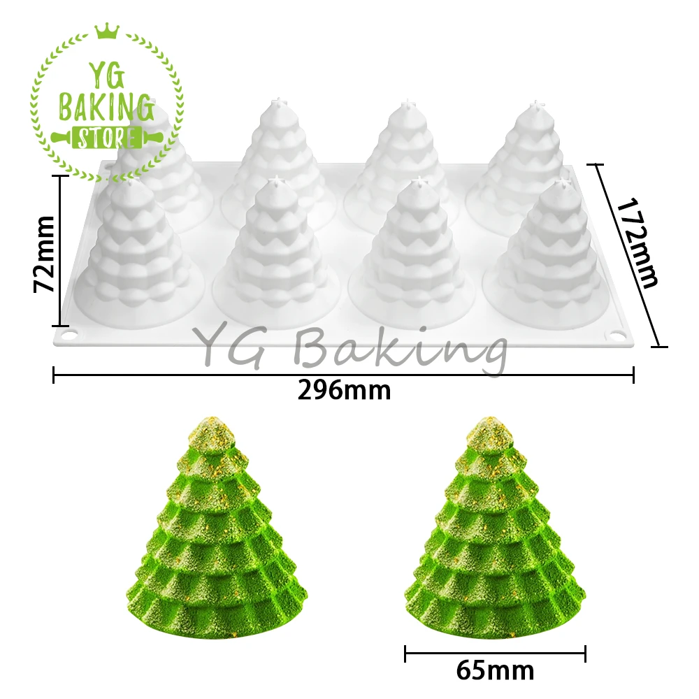 Dorica 8 Cavity 3D Christmas Tree Design Silicone Mousse Mould Pudding Chocolate Mold DIY Candle Model Cake Decor Tools Bakeware